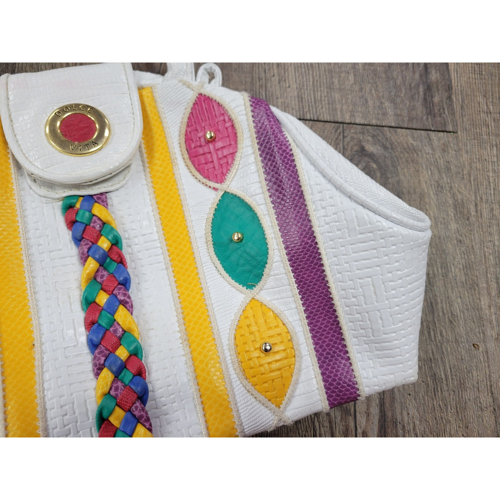 Dolce Vita White Tote with Yellow, Purple, and Green Accents - Picture 3 of 10